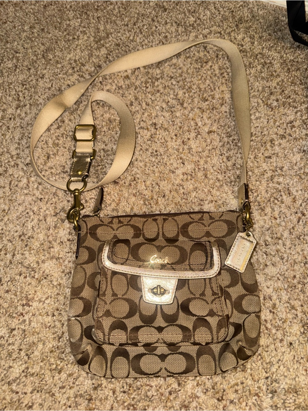Coach Brown Signature Canvas Crossbody with Front Flap